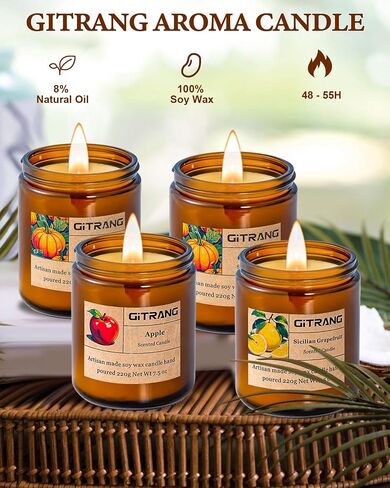 Aromatherapy Candles for Bedrooms Yoga Rooms Lounges Gardens Birthday Valentine and Anniversary, 30 oz 200 Hour Home Candle Set, Apple/Rose Sandalwood/BlackBerry Basil Scented Candle Set, Pack of 4 in Saudi Arabia