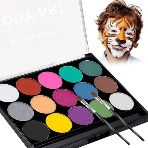 Moomoo Baby Face Painting Kit للأطفال 18 طلاءًا كبيرًا من الوجه المحترف في القاعدة المائية ، 32 مقالًا من الدهانات الجسم مجموعة هالوين مكياج للبشرة آمنة in Kuwait