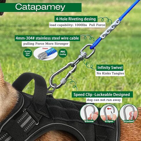 حصة التعادل الكلب (بدون كابل) ، 360 درجة دوار دوار المدى مرساة Dog عداء لسنوات مناسبة للكلاب الكبيرة التي تصل إلى 200 رطل حصة Dog لتوتر Long Leash و Cable-Dog Stakes for Outside in Kuwait
