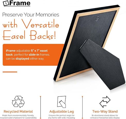 iFrame DIY Adjustable Easel Back for 8x10 Picture Frames – Solid Black Cardboard Display Stand for Photos, Art, Tiles & More, Tabletop Easel, Made in USA (Pack of 4) in Kuwait