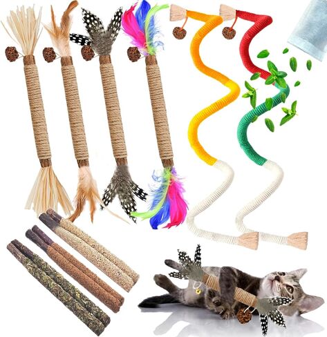 Cat Toys,3 Pack Silvervine Cat Feather Toy Kitten Chew Stick Catnip Treat with Bell for Cleaning Teeth Indoor Kitty Teaser Wand Molar Snack Interactive Pet Rabbit Bunny Hamster in Kuwait
