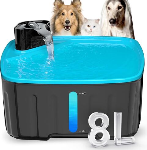 Dog Water Fountain for Large Dogs, 2.1GAL/8L/270oz Large Dog Water Fountain Bowl for Dog Inside,Dog Fountain with Water Level Window and Shortage LED Reminder, Ultra-Quiet Pump,Water Fountain for Dog in Saudi Arabia