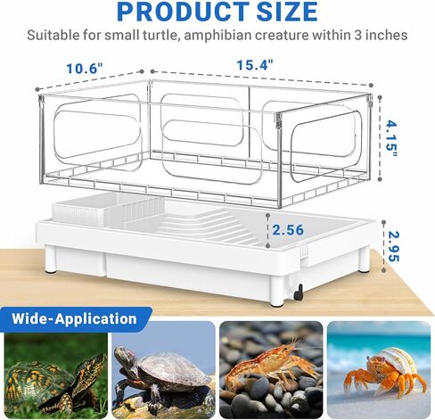 طقم خزان سلحفاة صغيرة (خزان+مصباح+مرشح) ، طقم لبداية خزان السلحفاة الأكريليك ، موائل سلحفاة سلحفاة مع مناطق متعددة الوظائف للزواحف الصغيرة (مجموعة بيضاء) in Kuwait