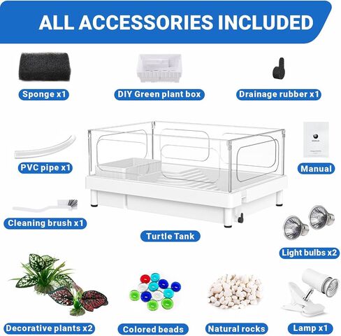 طقم خزان سلحفاة صغيرة (خزان+مصباح+مرشح) ، طقم لبداية خزان السلحفاة الأكريليك ، موائل سلحفاة سلحفاة مع مناطق متعددة الوظائف للزواحف الصغيرة (مجموعة بيضاء) in Kuwait
