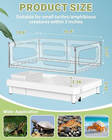 Small Turtle Tank Kit(Tank+Lamp+Filter), Acrylic Turtle Tank Starter Kit, Turtle Aquarium Turtle Habitat with Multi-Functional Areas for Small Reptiles.(White Kit) in Kuwait