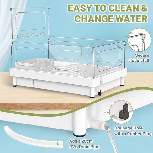 Small Turtle Tank Kit(Tank+Lamp+Filter), Acrylic Turtle Tank Starter Kit, Turtle Aquarium Turtle Habitat with Multi-Functional Areas for Small Reptiles.(White Kit) in Kuwait