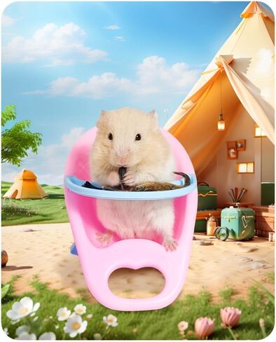 2PC Hamster Chair with Tray Super Cute Hamster Dining Plastic Chair Small Animal Cage Accessories Habitat Decor House Photo Props Small Animal Toys for Hamster Mice Rat Hedgehog Rodents (Blue) in Kuwait
