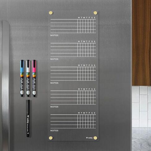 Magnetic Acrylic Chore Chart for Fridge, for 3, 4 or 5 Children. Includes 4 Magnetic Wet-Erase Markers for Refrigerator, 7" X 18". Put Those Kids to Work! | Black Magnets in Kuwait