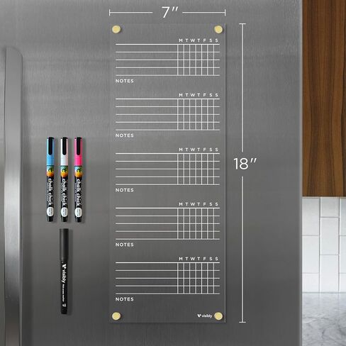 Magnetic Acrylic Chore Chart for Fridge, for 3, 4 or 5 Children. Includes 4 Magnetic Wet-Erase Markers for Refrigerator, 7" X 18". Put Those Kids to Work! | Black Magnets in Kuwait