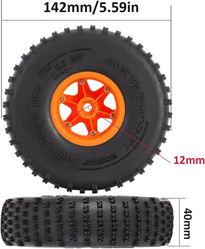 4PCS 2.2 inch Beadlock Plastic Wheel Rims 142mm Rubber Tyre Tires Set 12mm Hex Compatible with 1/10 RC Rock Buggy Crawler Car Axial SCX10 TRX4 Wraith 90018 RR10 Bomber (Black) in Kuwait