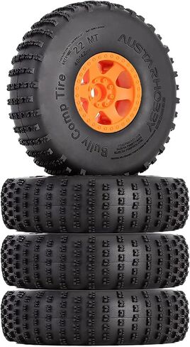 4PCS 2.2 inch Beadlock Plastic Wheel Rims 142mm Rubber Tyre Tires Set 12mm Hex Compatible with 1/10 RC Rock Buggy Crawler Car Axial SCX10 TRX4 Wraith 90018 RR10 Bomber (Black) in Kuwait