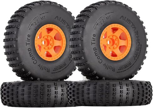 4PCS 2.2 inch Beadlock Plastic Wheel Rims 142mm Rubber Tyre Tires Set 12mm Hex Compatible with 1/10 RC Rock Buggy Crawler Car Axial SCX10 TRX4 Wraith 90018 RR10 Bomber (Black) in Kuwait
