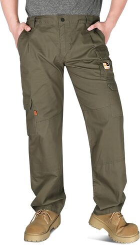 KONRECO FR Pants for Men Cargo Pockets Flame Resistant 7.5oz 100% Cotton Elastic Waist Work Pants in Kuwait