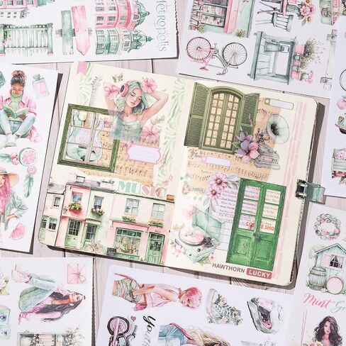 YagCu Journaling Sticker Book, Reading and Writing Scrapbook Stickers, Junk Journal Supplies, Pre-Cut Aesthetic Scrapbooking for Women, Collage Decorative Ephemera Bullet Planner DIY Arts in Kuwait