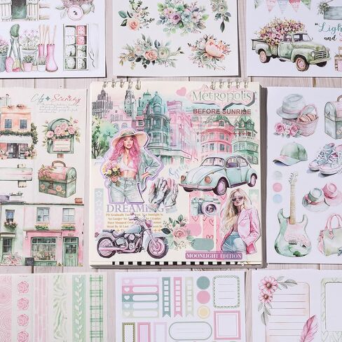 YagCu Journaling Sticker Book, Reading and Writing Scrapbook Stickers, Junk Journal Supplies, Pre-Cut Aesthetic Scrapbooking for Women, Collage Decorative Ephemera Bullet Planner DIY Arts in Kuwait
