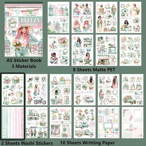 YagCu Journaling Sticker Book, Reading and Writing Scrapbook Stickers, Junk Journal Supplies, Pre-Cut Aesthetic Scrapbooking for Women, Collage Decorative Ephemera Bullet Planner DIY Arts in Kuwait