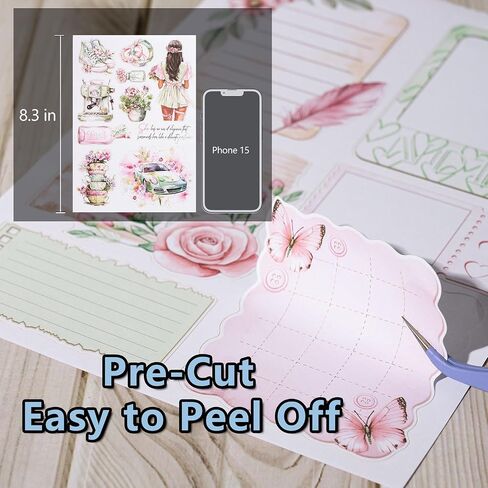 YagCu Journaling Sticker Book, Reading and Writing Scrapbook Stickers, Junk Journal Supplies, Pre-Cut Aesthetic Scrapbooking for Women, Collage Decorative Ephemera Bullet Planner DIY Arts in Kuwait
