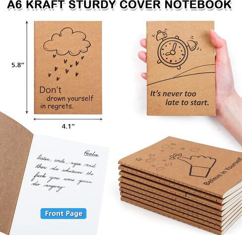 feela 15 Pack A6 Kraft Notebooks, 15 Designs Cute Mini Pocket Notebooks and Journals, Lined Motivation Small Journal Notebook Notepad Bulk for School Supplies Women Taking Memos, 4.1X5.8 in, 80 Pages in Kuwait