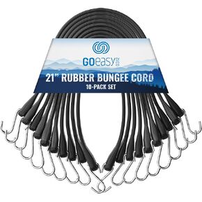 Rubber Bungee Cords with Hooks - Max Stretch 1.8X & Over 180 LBS Load, 100% EPDM Bungee Straps with Crimped S Hooks, 10 Pack 21" Bungee Ideal for Cargo, Tarps, Trucks, & Extreme Weather Use