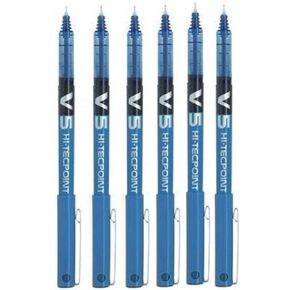 Pilot BX V5 Hi-Tecpoint Rollerball Pen - Extra Fine 0.5mm Tip 0.3mm Line - Blue (Pack of 6)