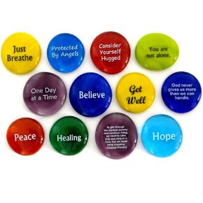 Comfort Stones,12 Encouraging and Comforting Sayings On Glass Stones For Anyone Facing a Challenge Or Illness. By Lifeforce Glass.