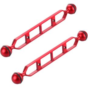Red 9" Double Ball Aluminum Alloy Extension Arm, 1" Ball Head Connector Underwater Arm for Strobe/Video Light/Diving Camera Tray, Waterproof and Rustproof (2pack)