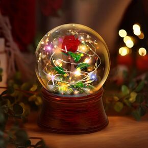 Rose Snow Globe Music Box, Preserved Red Rose Flower Musical Snow Globe LED Light Up Rose Snowglobe Water Globe Rose Gift for Women Girls, Romantic Gift for Valentines,Anniversary,Christmas
