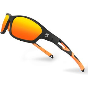 نظارات شمسية رياضية مستقطبة للرجال والنساء | عدسات مستقطبة عاكسة للحماية من الأشعة فوق البنفسجية، وسادة أنف قابلة للتعديل، غير قابلة للكسر | نظارات شمسية لصيد الأسماك والبيسبول وركوب الدراجات والجولف والجري | مع حافظة صلبة | البرتقالي in Kuwait