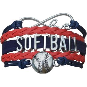 Softball Charm Bracelet- Infinity Love Adjustable Softball Jewelry in Team Colors - Gift For Softball Players