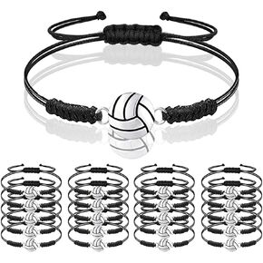 20 Pcs Volleyball Bracelet Sports Charm Bracelet Adjustable Charm Bracelet Volleyball Jewelry Braided Rope Bracelet with Charm,Volleyball Gifts for Girl Boy Teens Team Player Friendship(Black)