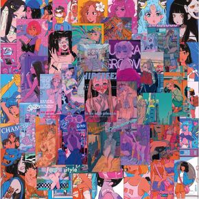 50Pcs Japanese Anime Girls Stickers, Retro Beautiful Girls Sticker Pack for Kids Adults, Vinyl Waterproof Retro Poster Girl Decals for Laptop Water Bottle Guitar Phone Luggage Skateboard Bike