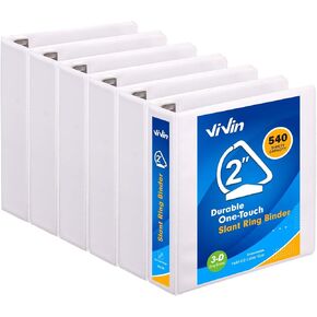 ViVin 2 Inch Slant-D View Binder, Single-Tap 3 Ring Binder 2", Fits 8.5" x 11" Paper, Black,6 Pack