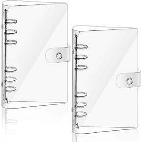 Zonon Clear A6 Binder Transparent Soft PVC 6 Ring Budget Binder Refillable Planner Binder Cover Protector Snap Button Closure Loose Leaf Folder for School, Meeting, Travel, Office (2 Pcs)