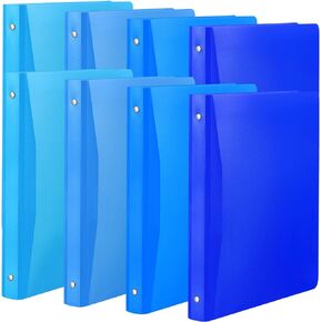 8 Packs 1 Inch Binder with Pocket 3 Ring Binder for School Blue Plastic Flexible Binder Round Ring School Binder Notebook Soft Cover Binder for Office Sheet Supplies
