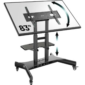 ONKRON Mobile TV Stand on Wheels for 50-83 Inch TVs up to 154 lbs, Height Adjustable TV Stand with Shelf - 90° Tilt TV Stand Rolling TV Cart - VESA 800x500 - Portable TV Stand with Wheels Black in Kuwait