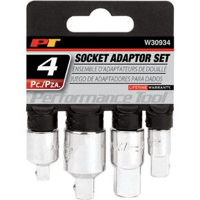 Performance Tool W30934 Socket Adapter Set - Chrome Vanadium Alloy Steel Construction for Strength & Durability - Includes 4 Sizes for Versatile Use