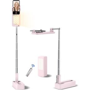 Overhead Phone Stand for Recording,Overhead Phone Mount, Foldable/Extendable/Rechargeable Phone Stand with Light&Wireless Remote, for Photo/Vlog Kit/Tiktok/Unboxing Video,Cooking.P