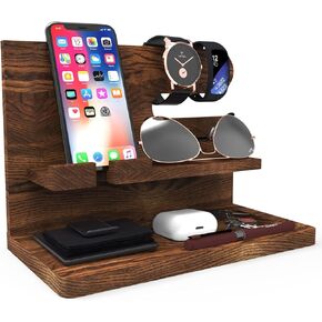 Birthday Gifts for Men Valentines Day Gifts for Men Gift for Dad Wood Phone Docking Station Organizer Wood Bedside Organizer