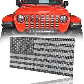 u-Box for Jeep Flag Grill Mesh Insert Front Grille Bug Screen Deflector Old Glory for 2018-2024 Jeep Wrangler JL & Jeep Gladiator JT