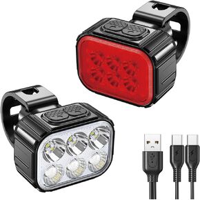 Bike Light Set for Night Riding - Bike Headlight & Taillight with 6 Spot & Flood Beams ，USB Rechargeable Bike Lights Front and Back for All Bicycles, Road, Mountain in Kuwait