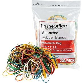 1InTheOffice Colored Rubber Bands #54, Assorted Rubber Bands Size 54, 1/4 Lb. Resealable Bag, 200/Pack