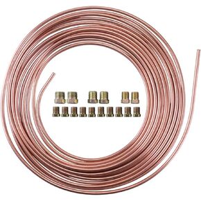 25 Ft. 3/16 OD Copper-Nickel Coated Alloy Brake Line Tubing Kit 3/16" x 25' with Fittings