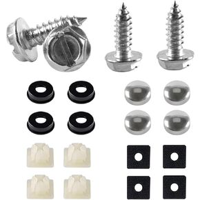 4 Sets License Plate Screws Kits, Rust-Proof & Anti-Rattle & Anti Theft Stainless Steel Self Tapping Mounting Bolts for Auto Tag Frame Cover Holder, Universal for Car Truck SUV (Black Cross)