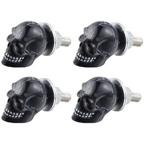 Motorcycle License Plate Bolts Skull Car Tag Fasteners Anti Theft License Frame Bolts for Most Vehicle Motorbike, 4 Pcs(Black)