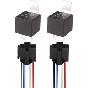 JD2912 Car Relay with Harness 24V 40A 4 Pin SPST Harness Sockets with Color-Labeled Wires for Automotive Truck Van Motorcycle Boat (Pack of 2)