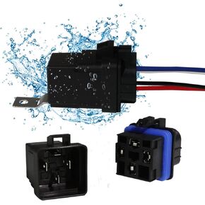 4-PIN 40/30 AMP 12 V DC Waterproof Relay Kit Harness Socket - Heavy Duty 12 AWG Tinned Copper Wires, Automotive Relays for Boats Auto Fan Cars 4-PIN SPST 12V Automotive Relay Harness Set