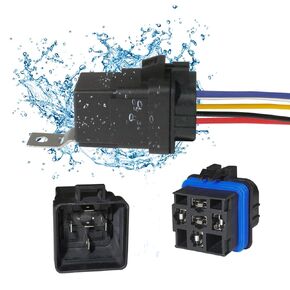 4-PIN 40/30 AMP 12 V DC Waterproof Relay Kit Harness Socket - Heavy Duty 12 AWG Tinned Copper Wires, Automotive Relays for Boats Auto Fan Cars 4-PIN SPST 12V Automotive Relay Harness Set