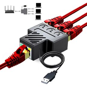 موزع إيثرنت 1 إلى 3، مقسم RJ45، سرعة عالية 1 ذكر إلى 3 أنثى (يعمل في وقت واحد ثلاثة أجهزة كمبيوتر) موزع إنترنت مع كابل طاقة USB لكابل Cat5، Cat5e، Cat6، Cat7، Cat8 in Kuwait