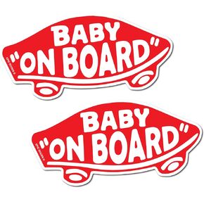 Baby On Board Magnet for Cars, Trucks, Vans [2-Pack] Safety Sign Decal for Kids, Heavy-Duty Magnetic Bumper Sticker - Skateboarding, BMX, Baby Shower Registry Gift (Magnets - Red)