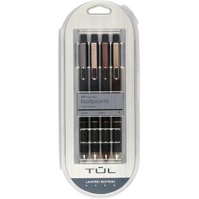 TUL Brilliance Pens, Ballpoint, Medium Point, 1.0 mm, Black Barrels, Black Ink, Pack of 4 Pens